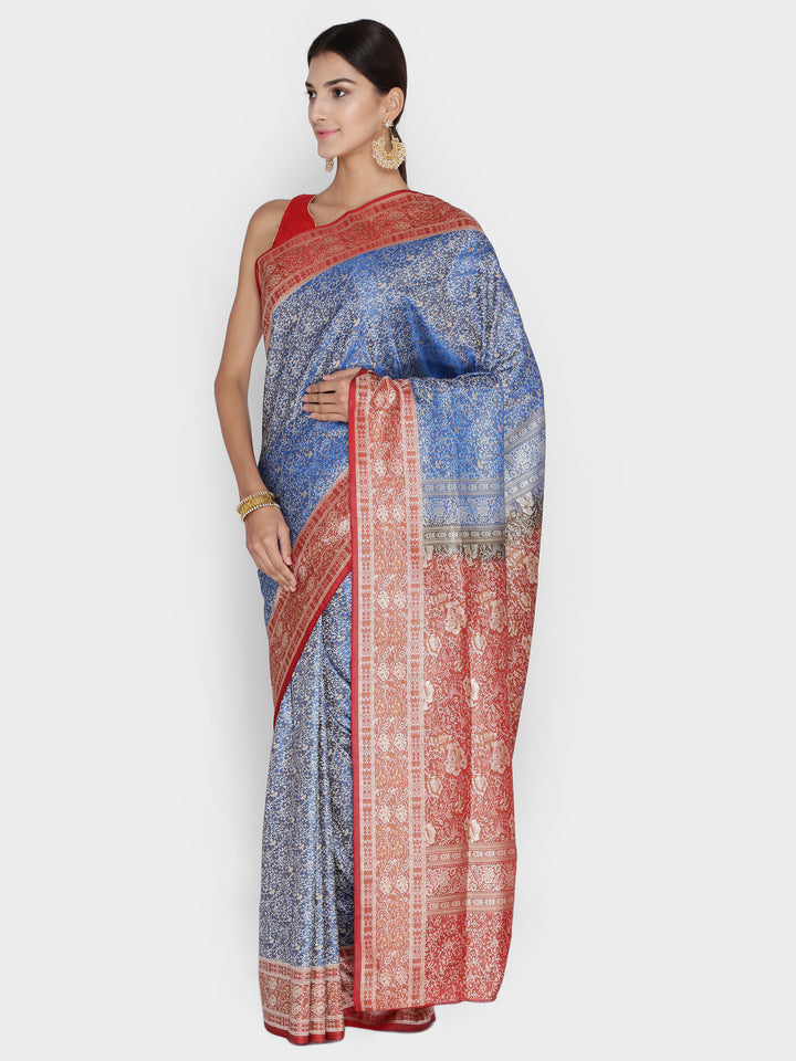 Blue & Maroon  Colored Banarasi Silk Woven Zari Work Party Wear Saree