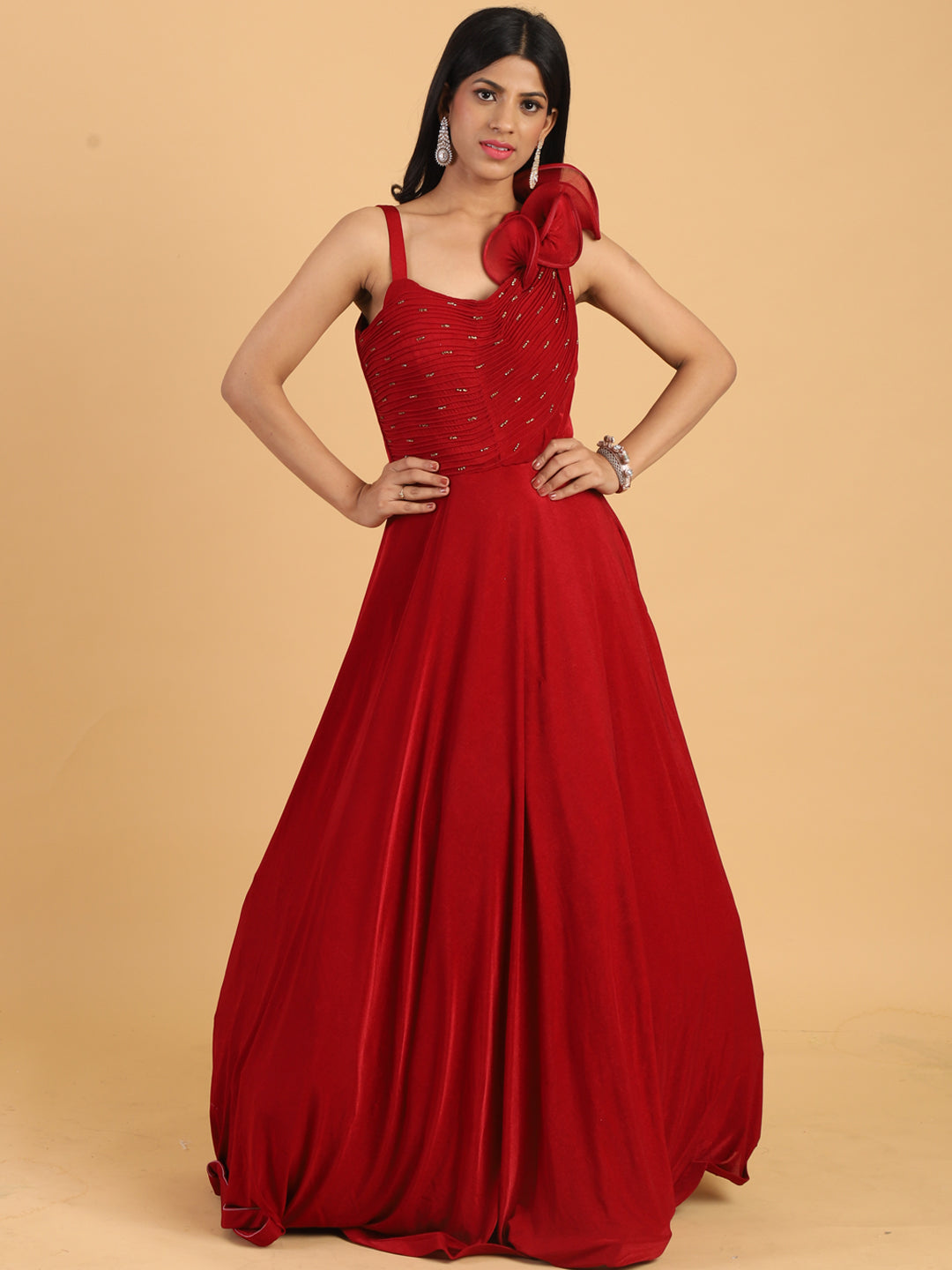 Buy Party Wear Gown - Georgette Pretty Red Sequins & Thread Gown – Empress  Clothing