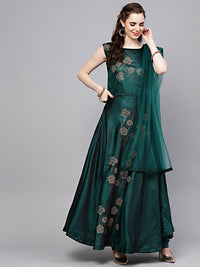 Chhabra 555 Green Silk Made-to-Measure Kurta Set with Crystal Emellshments in Floral pattern