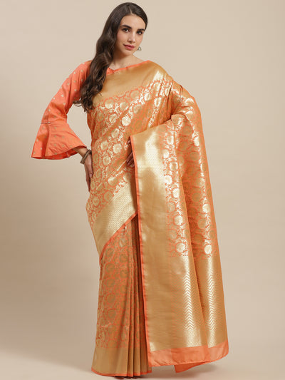 Chhabra 555 Orange Kanjeevaram Wedding Silk Saree Embellished &Traditional Gold Zari Floral Motifs

Color: Orange

Type: Kanjeevaram Sarees

Pattern: Woven Design

Pattern Type: Ethnic Motifs

Ornamentation: Zari

Border: Woven Design

Fabric: Silk Blend

Saree length: 5.50 mtr., Width: 1.10 mtr, Blouse length: 0.70 mtr
Dry Clean

The CAD image gives a detailed look of the actual blouse piece that comes with this saree. The blouse used by the model in the pictures is only for styling purpose.