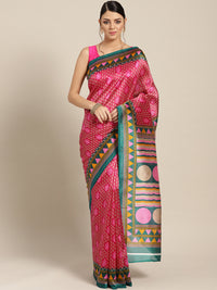 Silk Printed Saree with Patola Floral pattern and temple inspired border
