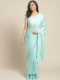 Pastel Romance Ruffled Pre-Stitched Saree with Bling Silver Sequence Patchwork