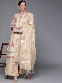 Chhabra 555 Beige Made-to-Measure Woven Kurta Set with Banarasi Handloom Dupatta and Palazzo 