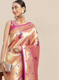 Chhabra 555 Wine Zari Handwoven Paithani Silk Handloom Saree with Meenakari Peacock Motifs 
