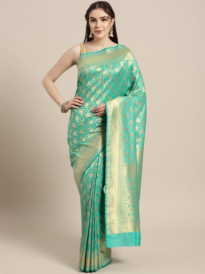 Chhabra 555 Kanjiwaram inspired silk saree with intricate zari weaving in a floral pattern