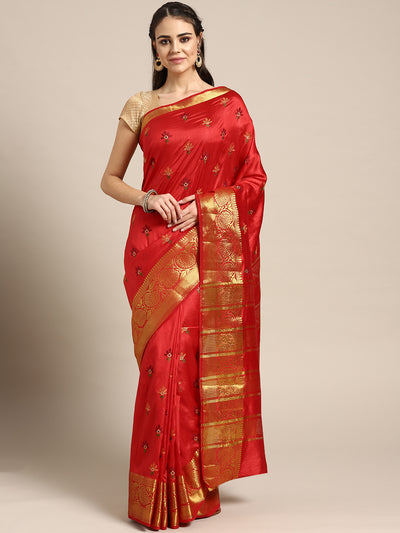 Chhabra 555 Mysore silk saree with intricate Zari weaving border And Resham Cross stitch embroidery