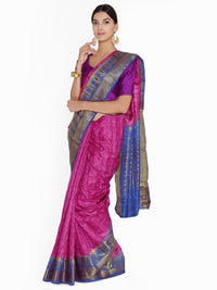 Chhabra 555 Magenta Pink and Blue Handloom Zari Banarasi Silk Saree 