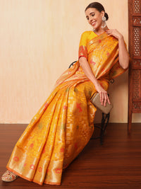 Chhabra 555 Mustard Resham Meenakari Traditional Chanderi Silk Saree with Peacock Motifs 