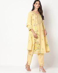 Chhabra 555 Made to Measure Pastel Crystal Embelished Floral Printed Chanderi Cotton Kurta Set