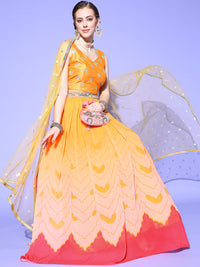 Chhabra 555 Made to Measure Contempoary Print Georgette Lehenga with Mirror Work Choli