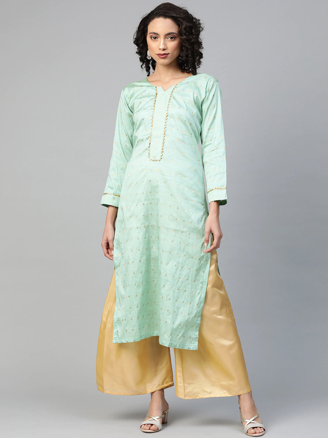 Made To Measure Fusion Woven Pastel Kurta Set with Gotta Patti Tassels & Pants