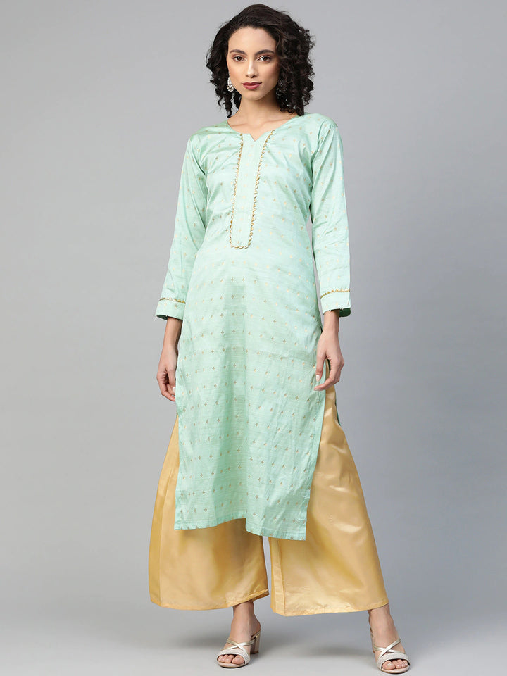 Made To Measure Fusion Woven Pastel Kurta Set with Gotta Patti Tassels & Pants