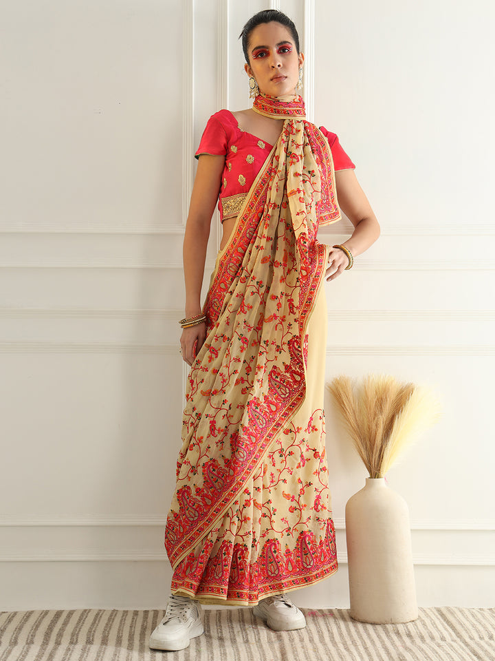 Chhabra 555 Multicolor Resham Embroidered Georgette Festive Saree