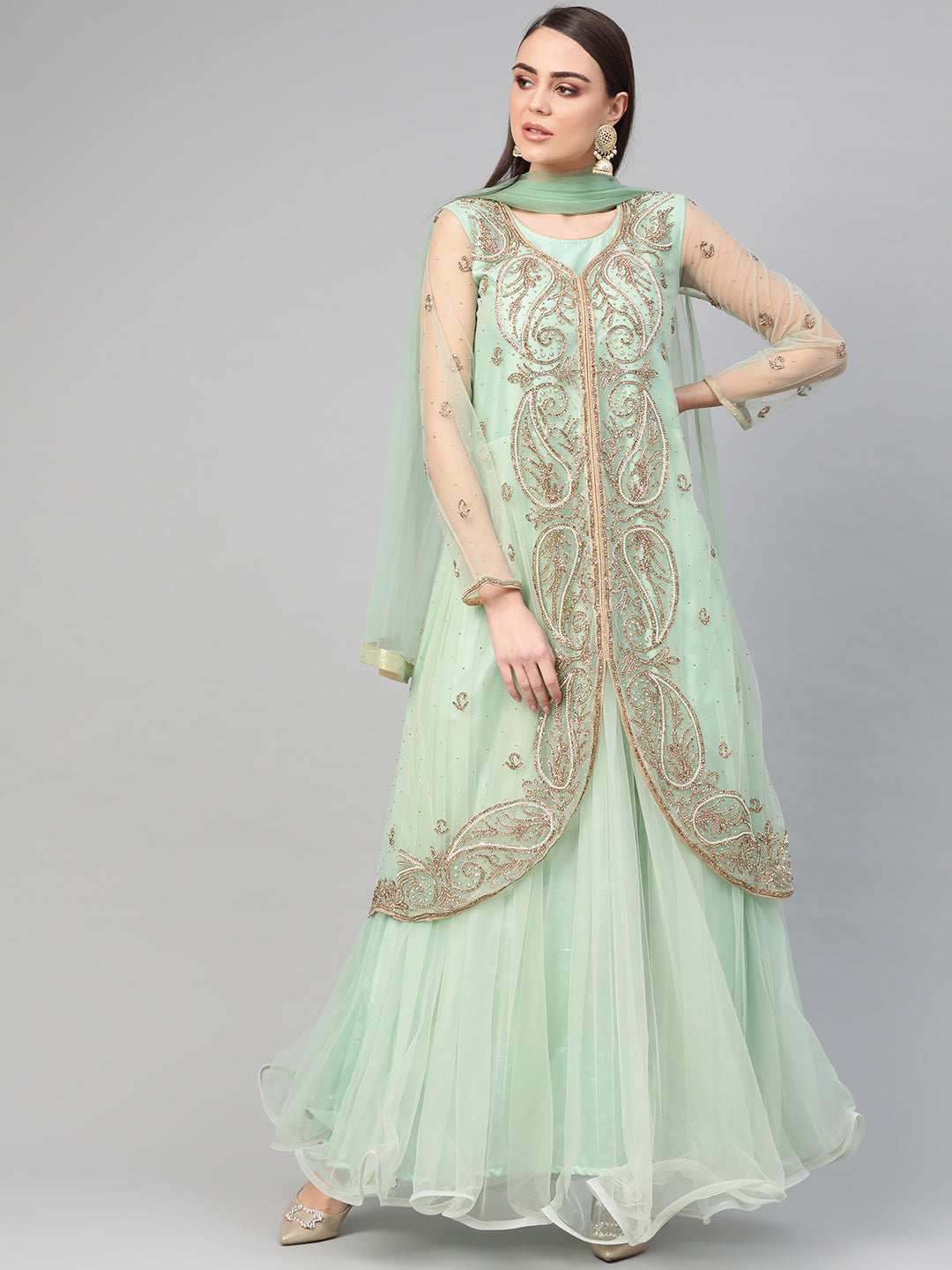 Chhabra 555 Made to Measure Cocktail Gown with Crystal Embellished Assymetrical Jacket