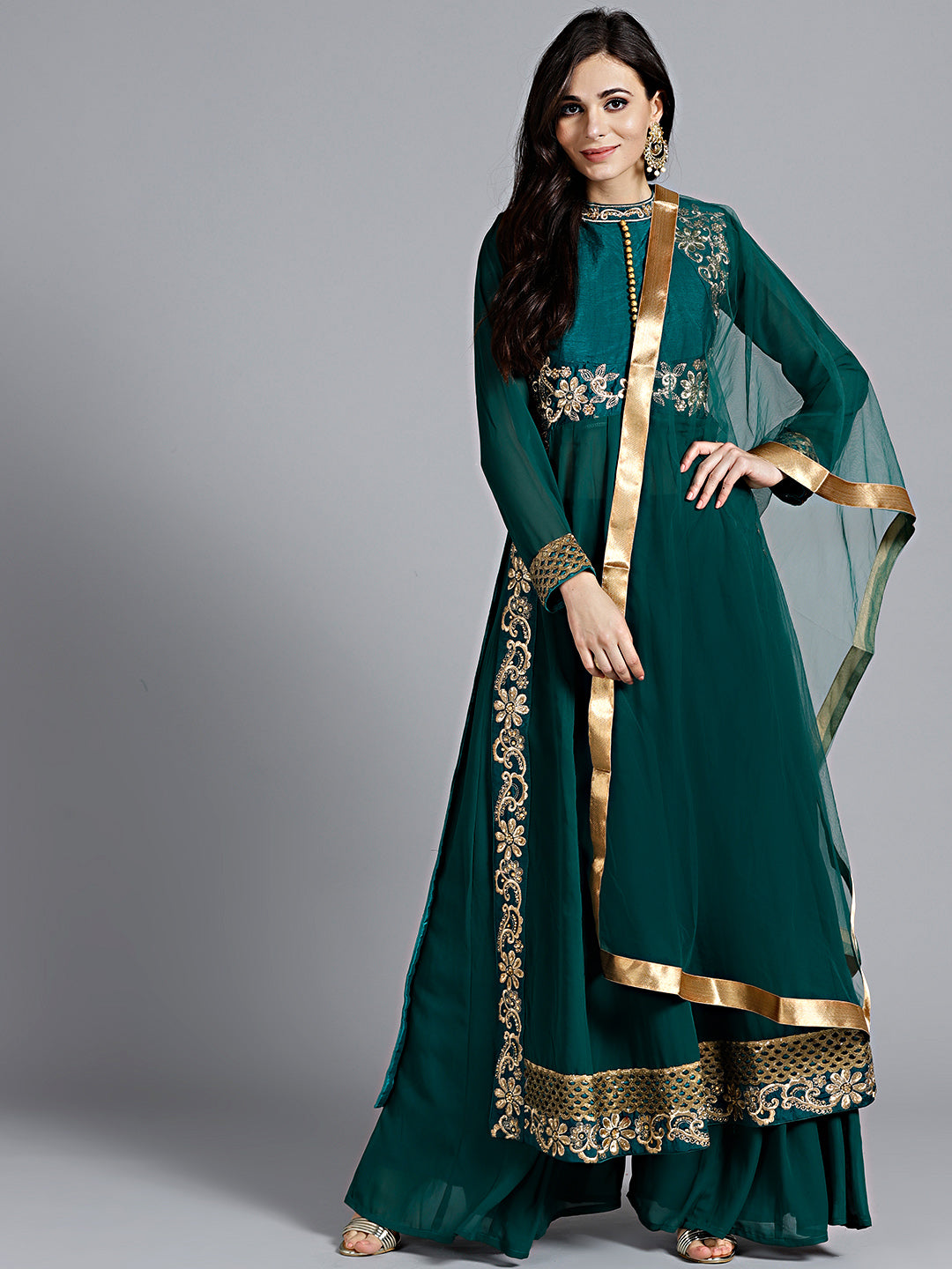 Chhabra 555 Mughal style kurta set with zari, resham and zircon embroidery