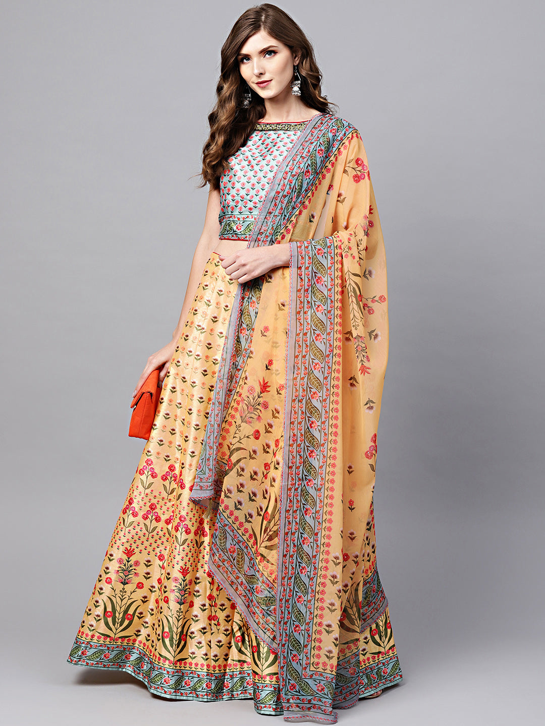 Chhabra 555 Made-to-Measure Digital Print Crop Top Lehenga Set with Crystal Embellishments