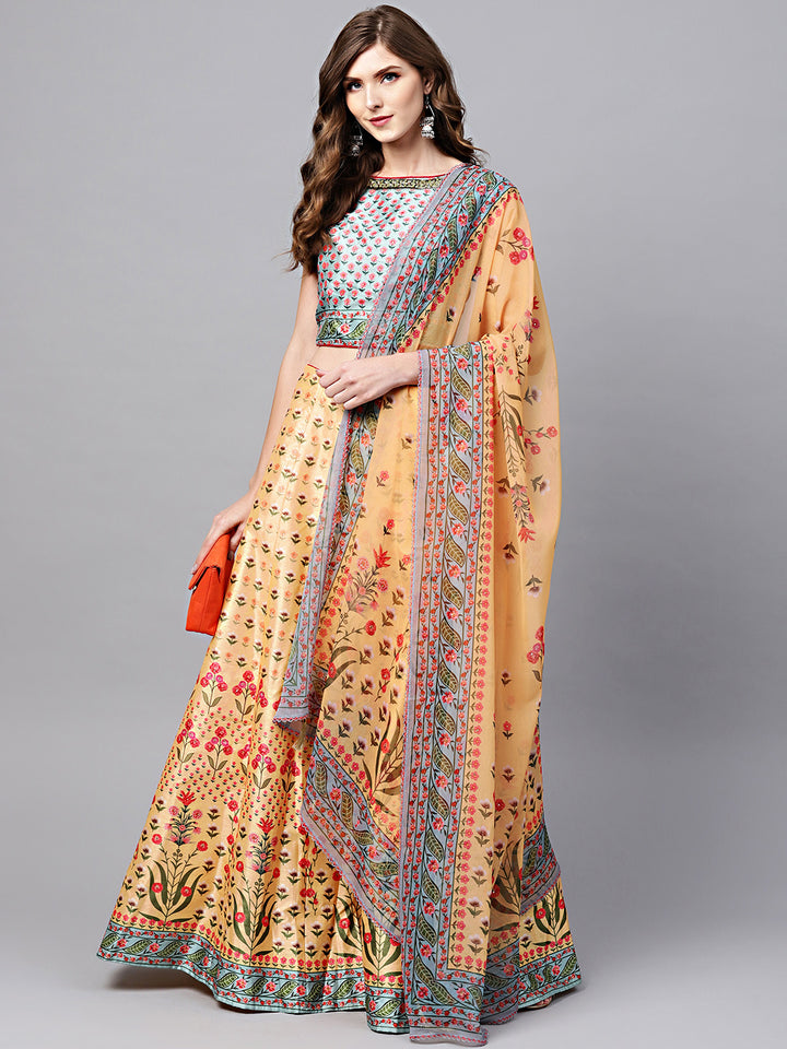 Chhabra 555 Made-to-Measure Digital Print Crop Top Lehenga Set with Crystal Embellishments