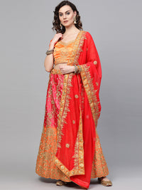 Chhabra 555 Ombre Semi-stitched Lehenga set with Floral Zari embroidery and Crystal embellishments