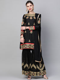 Chhabra 555 Made to Measure  Embellished Black Kurta Sharara Set With Zari, Resham embroidery