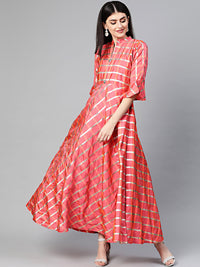 Chhabra 555 Made to Measure Anarkali Printed Kurta Dress with Gota weaving in checkered pattern and bell sleeves