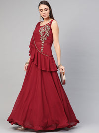 Chhabra 555 Made to Measure Georgette Cocktail Gown with Ruffled cape style dupatta and Floral hand embroidery