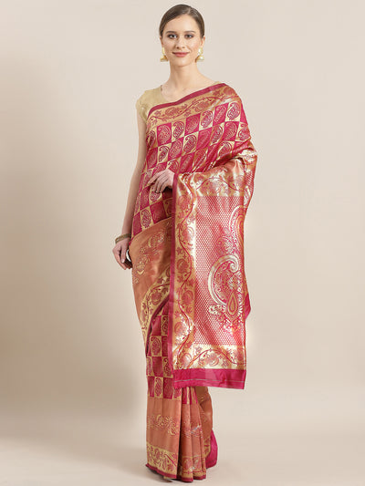 Chhabra 555 Kanjiwaram inspired French silk saree with Oxidised Zari Weaving in a Gharchola Pattern