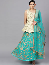 Chhabra 555 Made-to-measure Embroidered Lehanga With Gota Patti, Mirror Work and Peplum Top