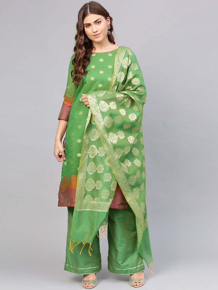 Chhabra 555 Green Made-to-Measure Kurta Set with Banarasi Handloom dupatta and Palazzo