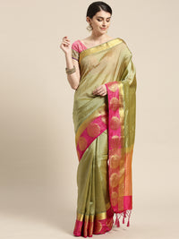 Chhabra 555 Banarasi Jamdani inspired saree with Zari broad contrast border 