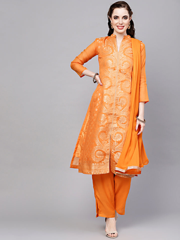 Chhabra 555 Mustard Made-to-Measure Embellished Kurta Set with Banarasi Handloom weaving 