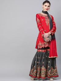 Chhabra 555 Made to Measure Embellished Kurta Sharara Set With Zari, Resham embroidery and scalloped hemline