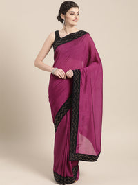 Chhabra 555 Raw Silk saree with Crystal and Stone Hand-Embellished Velvet Border