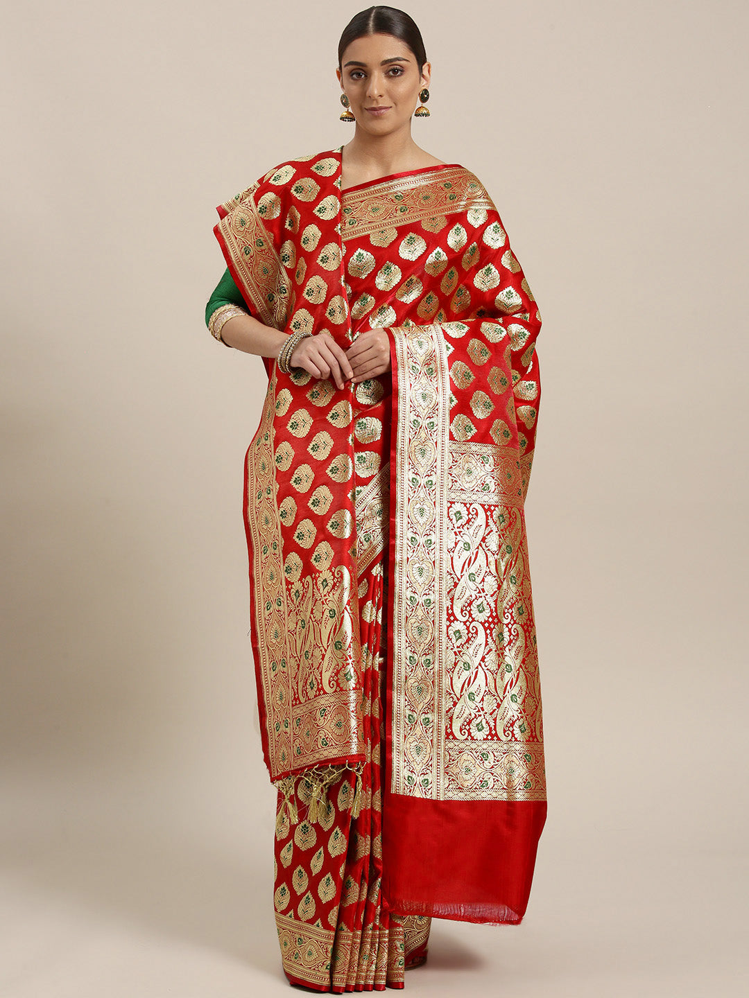 Chhabra 555 Kanjiwaram Wedding Silk saree with  Zari Buti weaving and heavy Zari weaving Dupatta