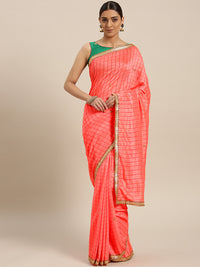 Chhabra 555 Crepe Checked Saree with Gharchola Weaving, Multicolor border and Crystal embellishments