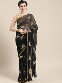 Chhabra 555 Chiffon Resham Embroidered Saree with Zari Woven Satin border and crystals