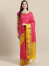 Chhabra 555 Banarasi Jamdani inspired saree with Zari broad contrast border 