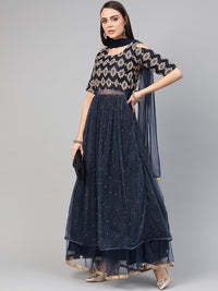 Chhabra 555 Made-to-Measure Cocktail Gown with Zari embroidery, shimmer floral foil print, pearl embellishments and dupatta