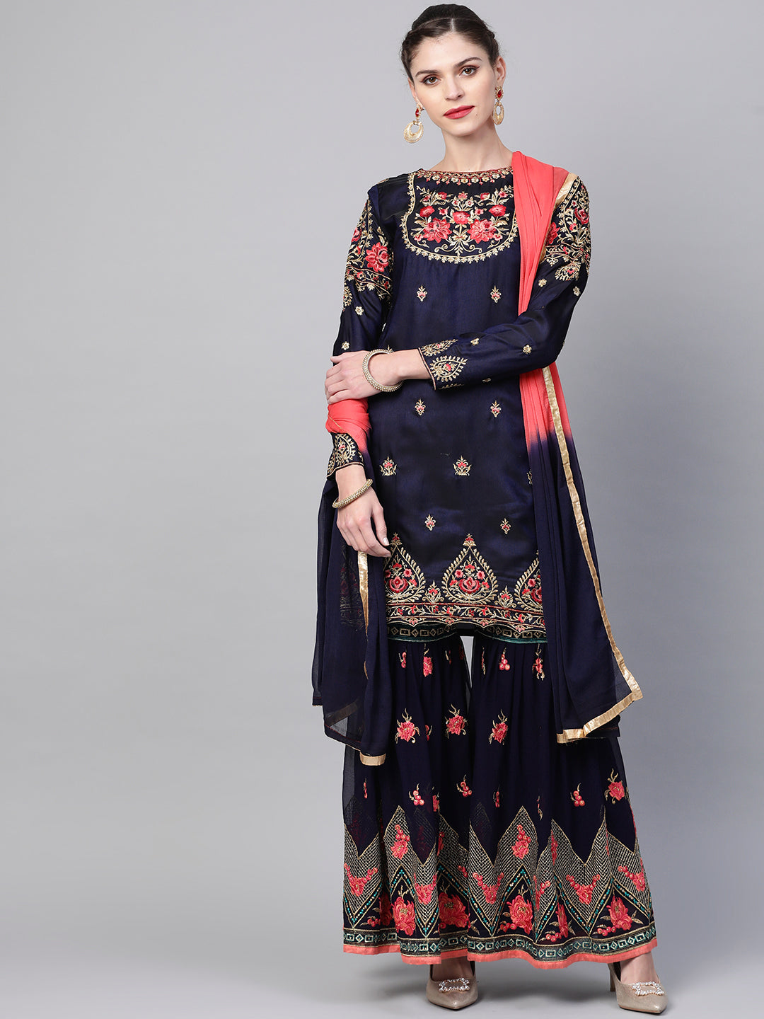 Chhabra 555 Made to Measure Embellished Kurta Sharara Set With Zari, Resham embroidery and scalloped hemline
