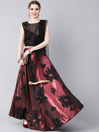 Chhabra 555 Made-to-Measure Crop Top Lehenga Set with Crystal Embellishments and Metallic Foil Print