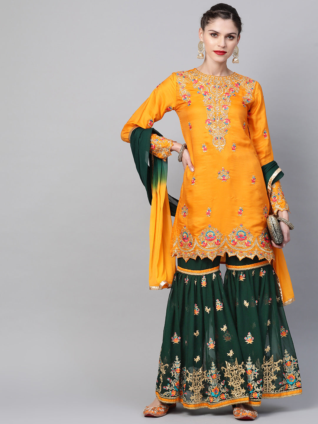 Chhabra 555 Made to Measure Embellished Kurta Sharara Set With Zari, Resham embroidery and scalloped hemline