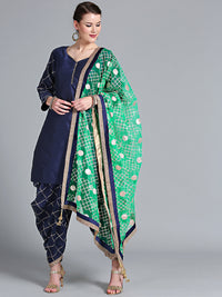 Chhabra 555 Made-to-Measure Blue Gota Patti Kurta Set with Embroidered Patiala Salwar & Teal Dupatta