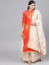 Chhabra 555 Orange Made-to-Measure Foil Printed Kurta With Contrast Pants and Dupatta