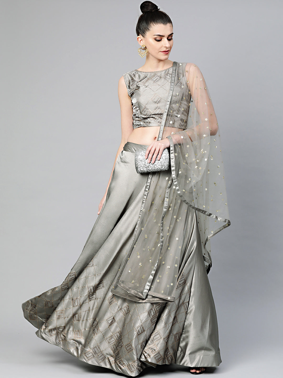 Chhabra 555 Made-to-Measure Crop Top Set with Sequin Embellishments in geometric contemporary patterns