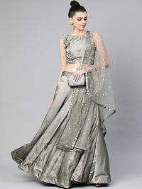 Chhabra 555 Made-to-Measure Crop Top Set with Sequin Embellishments in geometric contemporary patterns