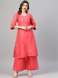 Chhabra 555 Made to Measure Kurta Pallazo Set With Embossed Zari Weave and Stylized Buttons