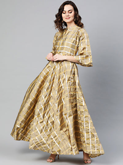 Chhabra 555 Made to Measure Anarkali Printed Kurta Dress with Gota weaving in checkered pattern and bell sleeves