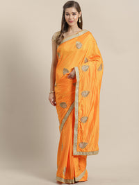 Chhabra 555 French Silk Embroidered Saree with Zari Embroidery border, crystals and Sequins