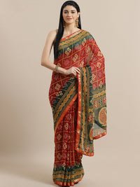 Chhabra 555 Gharchola Inspired Georgette saree with Ethnic Paisley Motifs & Banarasi Brocade Border