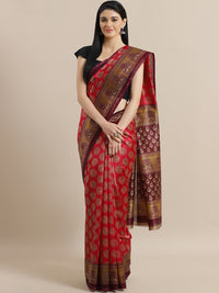 Chhabra 555 Fuchsia Bhagalpuri Silk Digital Print Saree with Ethnic Peacock and Mughal Ethnic Border
