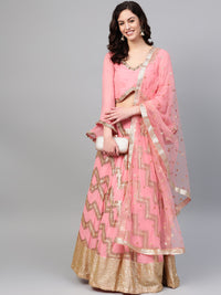 Chhabra 555 Made-to-Measure Crop Top Lehenga Set with Contemporary Sequinned patterns, Broad embroidered border and flowy bell sleeves